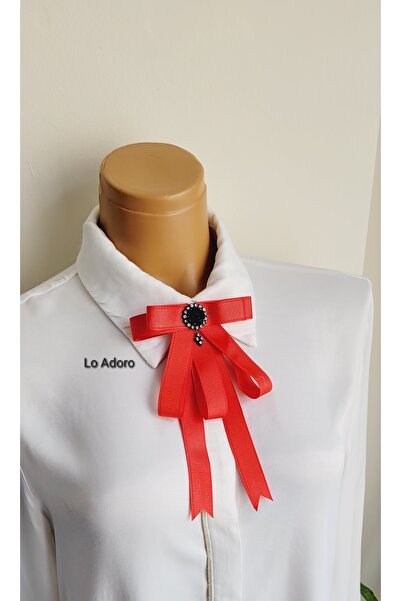 LO ADORO Women's Red Tie Shirt Accessory Rose Detail Collar Pin Brooch Special Design Bow Tie Brooch April 23