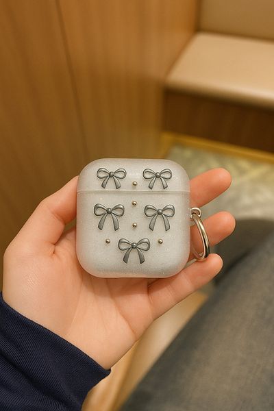 Fibaks AirPods Pro 2. Generation Compatible Glittery Transparent Bow Patterned Design Headphone Case with Clasp