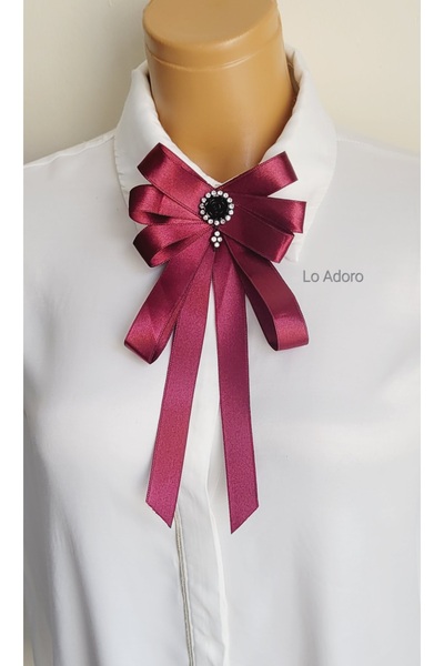 LO ADORO Women's Tie Shirt Accessory Stone Detail Ornate Tie Women's Collar Pin Brooch Special Design Tie