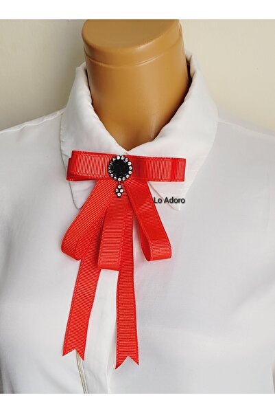 LO ADORO Women's Red Tie Shirt Accessory Rose Detail Collar Pin Brooch Special Design Bow Tie Brooch April 23
