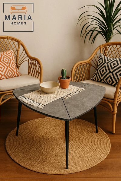 MARIA HOMES Tri-fold grey stone finish accent table with metal legs