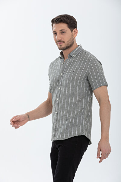 Klothy Ανδρικό κοντομάνικο ριγέ λινό πουκάμισο 2585