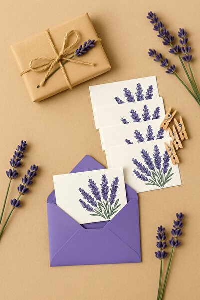 Emtory Home 15 Adet Mor Zarf ve Mandallı Lavantalı  Kart - Hediye Paketleme K...