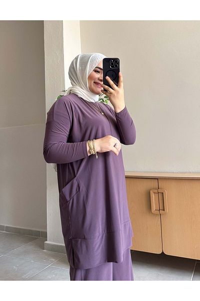 Afili بدلة ساندي للسيدات مع جيوب جانبية وبنطلون وخصر مطاطي