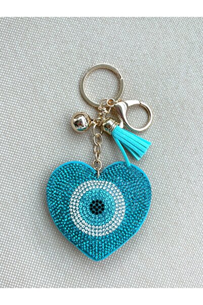 Azrua Breloc metalic cu piatră de turcoaz în formă de ochi, cu piatră de inim...