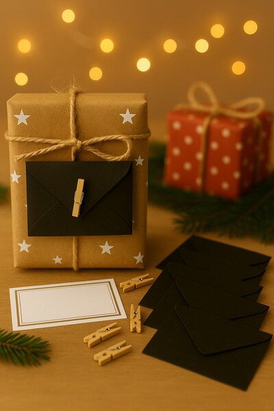 Emtory Home Siyah 20 Adet Mandallı Zarflı Not Kartı Seti- Hediye Kartı - Tebr...