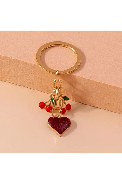 iyzi 1Pcs Cherry Heart Keychain Gold Tone Cute Metal Canta