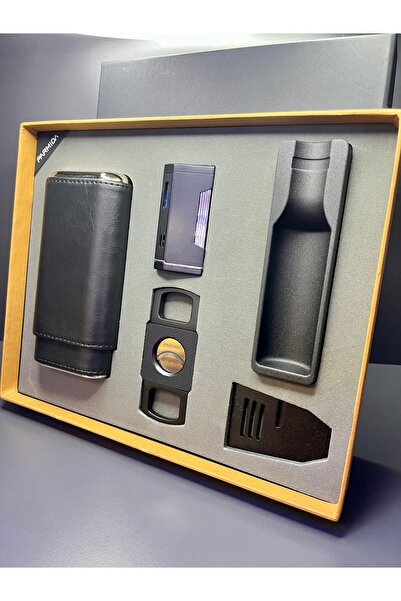 Parmida Puro Kutusu Humidor, Küllük, Makas, Sehpa, Çakmak 5'li Premium Profes...