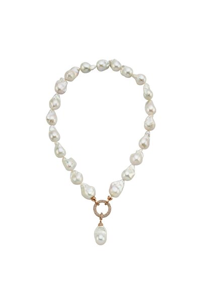 Birinci 14 Ayar Altın 20 mm Halka Kilitli Barok Doğal İnci Kolye