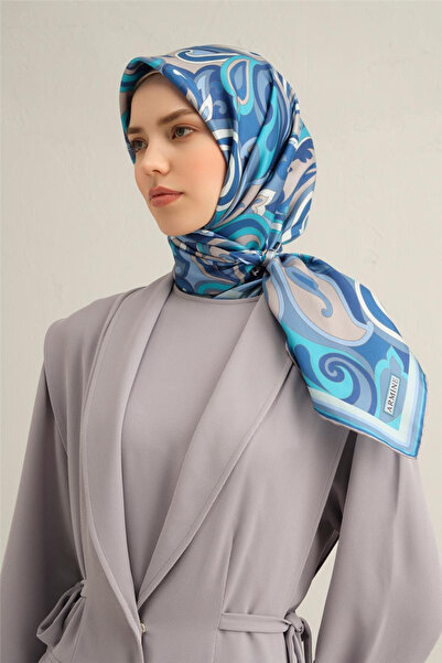 Armine DJ SAF İPEK EŞARP 9323D (SURA) (NOSTALJİ) 90 x 90 Синій колір - 06