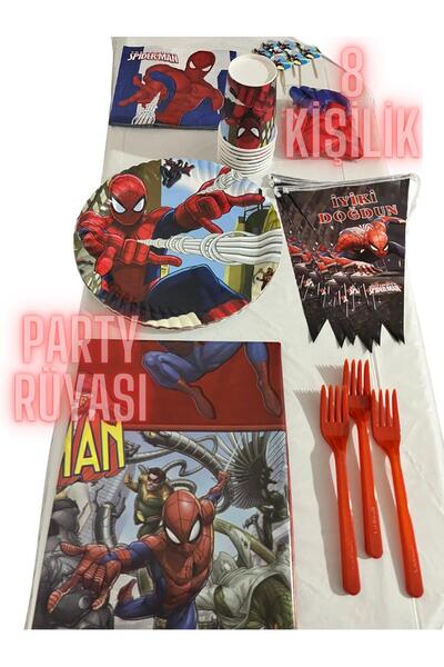 partyrüyası Spiderman Themed 8-Person Flaming Birthday Set