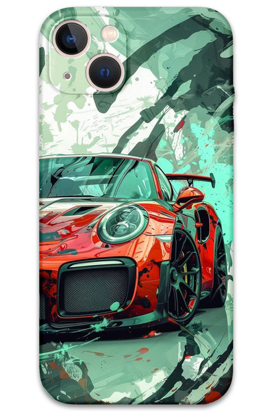 Gramaphone iPhone 13 Uyumlu Araba Desenli Telefon Kılıfı + Ekran Koruyucu - 5765