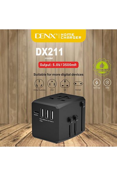 Denx شاحن وفيش جداري عالمي متعدد المنافذ والمخارج من دينكس DENX DX211