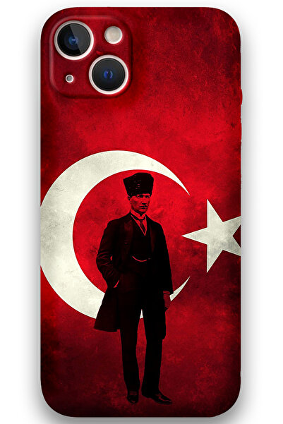 Gramaphone iPhone 13 Uyumlu Atatürk Desenli Telefon Kılıfı + Ekran Koruyucu - 5849
