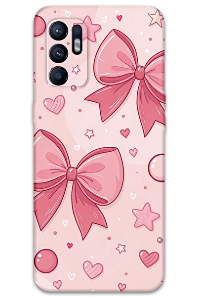 Gramaphone Oppo Reno 6 Uyumlu Kurdele Desenli Telefon Kılıfı + Ekran Koruyucu...