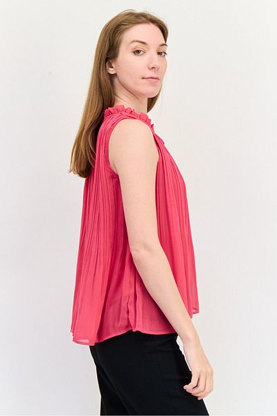 Salsa Women Ruffle Neck Textured Print Top, Pink
