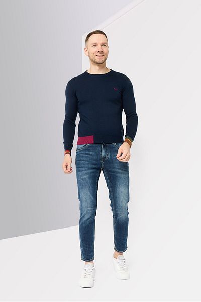 Harmont & Blaine Men Crew Neck Embroidered Logo Sweater, Navy Blue