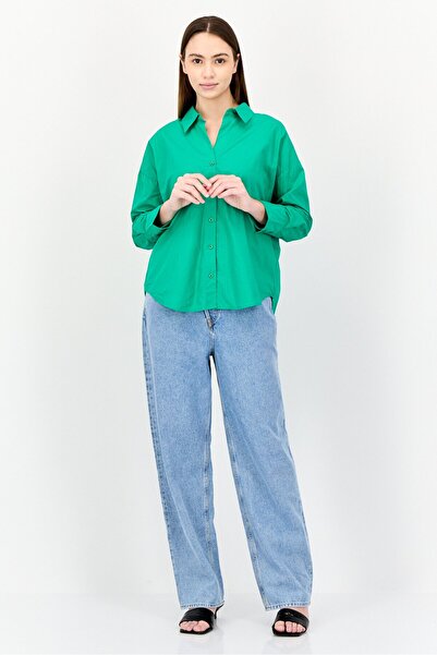 Bebe Women Regular Fit Plain Long Sleeves Casual Shirt, Green