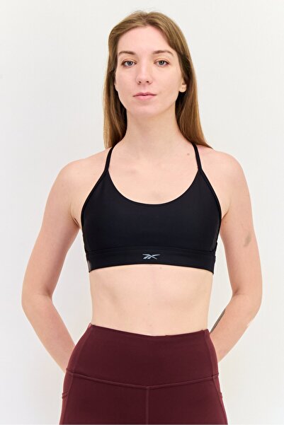 Reebok حمالة صدر رياضية مبطنة بشعار العلامة التجارية للنساء، باللون الأسود