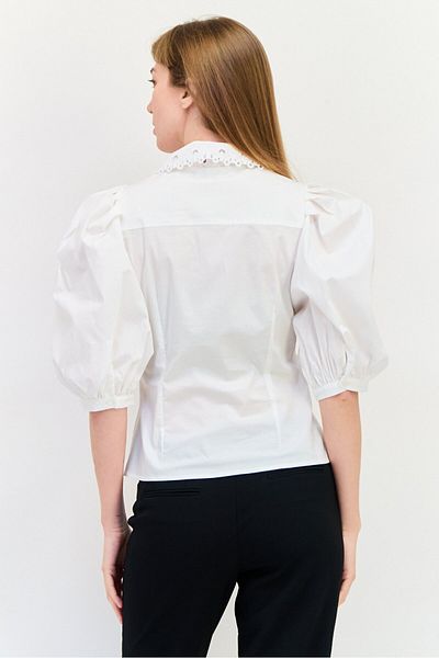 Salsa Women Peterpan Collar Elbow Sleeves Plain Blouse, White