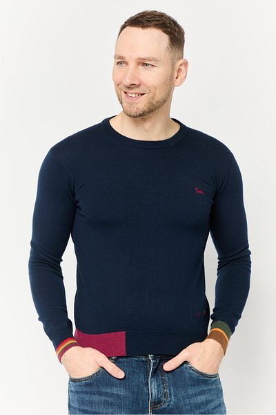 Harmont & Blaine Men Crew Neck Embroidered Logo Sweater, Navy Blue