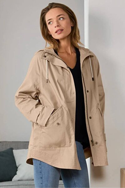 Tchibo Women Solid Hood With Drawstring Jacket, Beige