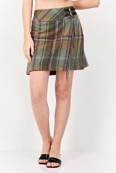 Ralph Lauren Lauren by Women Plus Size Plaid Fringe Trim Tweed Mini Skirt, Mu...