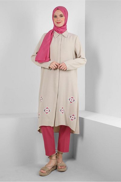 Alvina FLOWER PATTERNED SHIRT COLLAR LONG TUNIC 43790