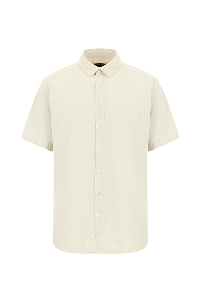 Kiğılı قميص كتان منقوش بأكمام قصيرة وقصة عادية