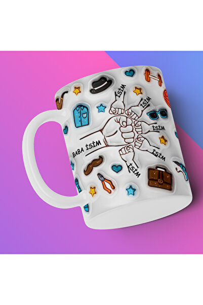 HobiShop Babalar Gününe Özel 3D Görünümlü Kişileştirebilir Baba ve Çoçukları ...