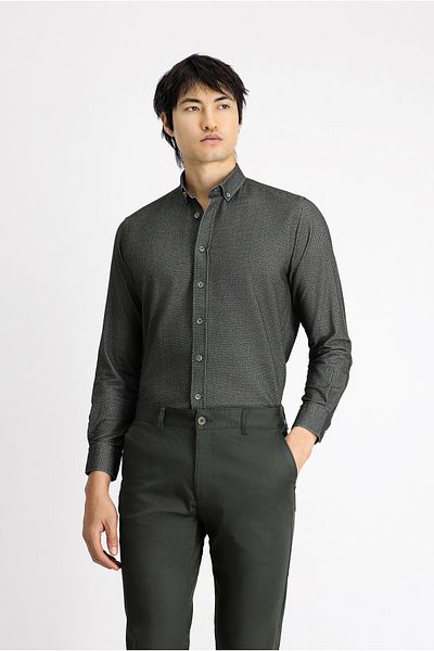 Kiğılı Long Sleeve Regular Fit Patterned Sports Cotton Button Lapel Shirt