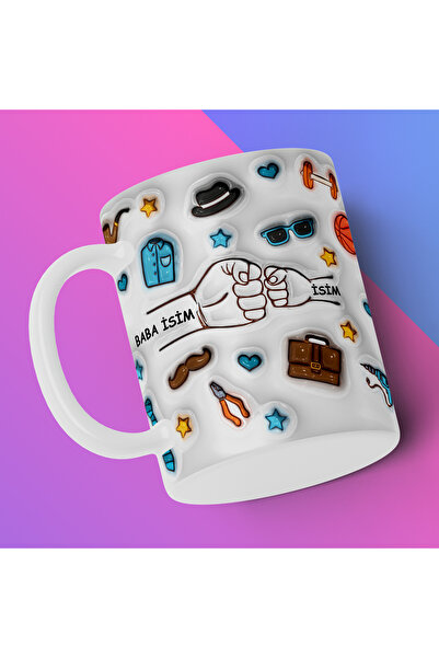 HobiShop Babalar Gününe Özel 3D Görünümlü Kişileştirebilir Baba ve Çoçukları ...