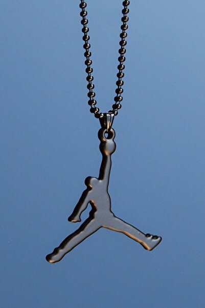 Rua Jewelry Michael Jordan Smaç Kolye Siyah Kaplama Top Zincirli
