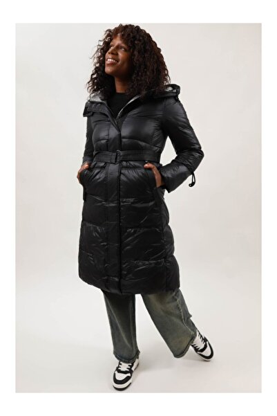 Queen Drama GEACA LUNGA GROASA DE IARNA CU GLUGA SI CORDON IN TALIE AMA L Negru