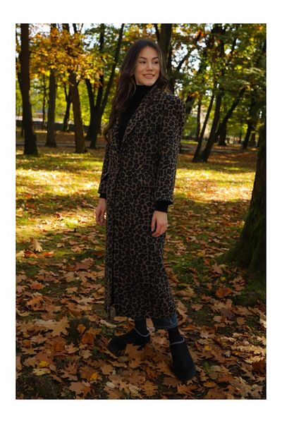 Glora Italy LONG COAT WITH POCKET AND LINING ONE BUTTON CLOSE LEOPARD PRINT GLORA M Animal Print