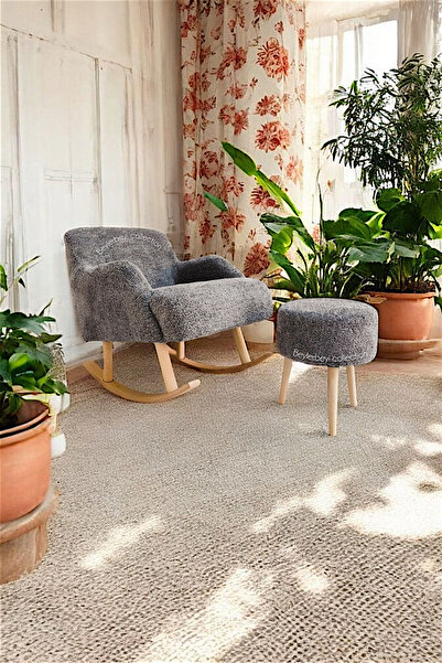 BEYLERBEYİ Berjer, Sallanan Ahşap Ayaklı gri peluş Rengi Berjer Koltuk, salla...