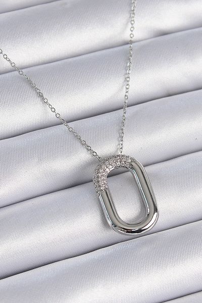 Skygo 316L Steel Chain Silver Color Zircon Stone Oval Ring Model Women's Necklace - Tj-Bko9333