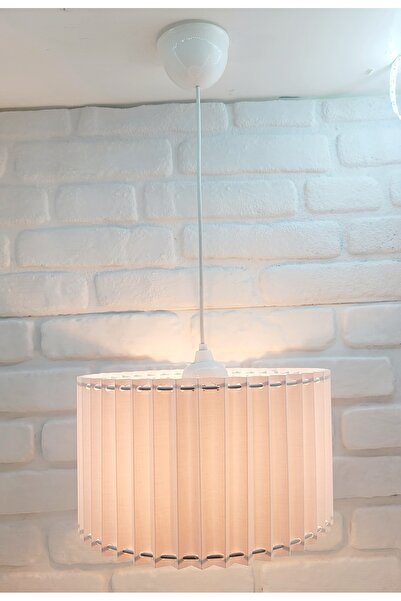 Decodelight Pileli Desen Silindir Model Beyaz Kumaşlı El Yapımı Tasarım Tekli Sarkıt Avize Aydınlatma Modelleri