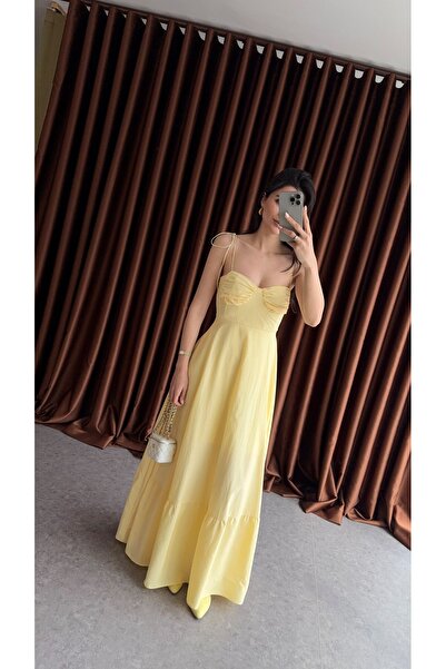 GLAM Siyah Vual fırfırlı etekli Uzun Elbise