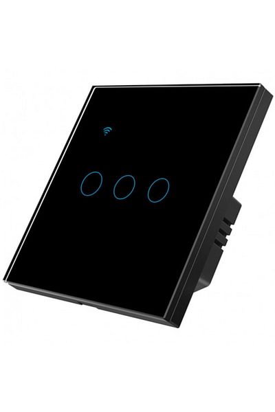 iUni Comutator tactil inteligent iUni 3F, Wi-Fi, Sticlă securizată, LED, Negru