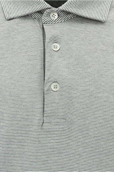 Abdullah Kiğılı Regular Fit Striped Mercerized Cotton Polo Neck T-Shirt