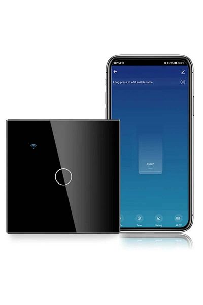 iUni Smart touch switch, WiFi, Tempered glass, iUni 1G, 10A, Voice control, Smart Life / Tuya, LED, Black