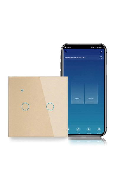 iUni Smart touch switch iUni 2F, Wi-Fi, Tempered glass, LED, Gold