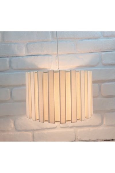 Decodelight Kademeli Pileli Desen Açık Krem / Keten Kahve Kumaşlı Tasarım Tekli Sarkıt Avize Aydınlatma Modeli