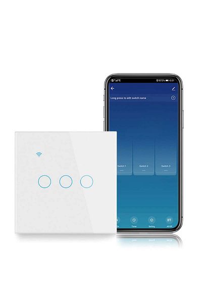 iUni Comutator tactil inteligent iUni 3F, Wireless, Sticlă securizată, LED