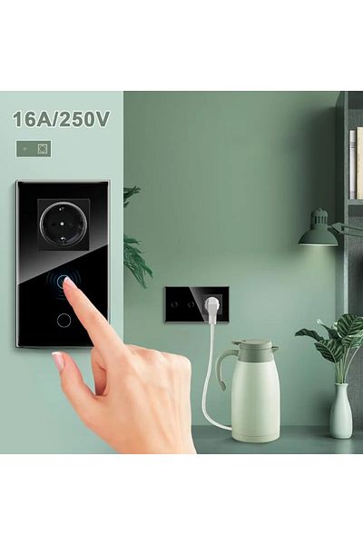 iUni Touch Switch and Socket, Tempered Glass Frame, iUni 2Y, LED, Black