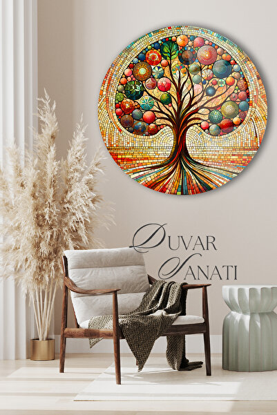 duvarsanatı Pictură rotundă din sticlă cu arborele vieții colorat, decor mode...