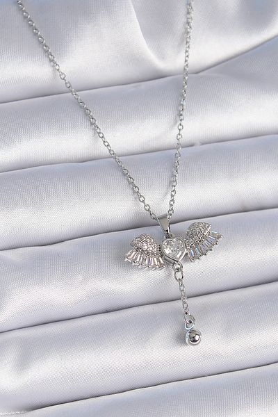 Skygo 316L Steel Chain Silver Color Zircon Stone Wing Model Dangle Detail Women's Necklace - Tj-Bko9380