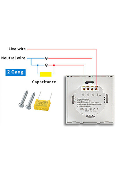 iUni Διακόπτης αφής 2F, σκληρυμένο γυαλί, LED