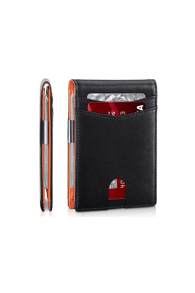 Busy Ldy & Gtm Men's Leather Wallet, Slim, With Card Scanning Protection, Black/brown